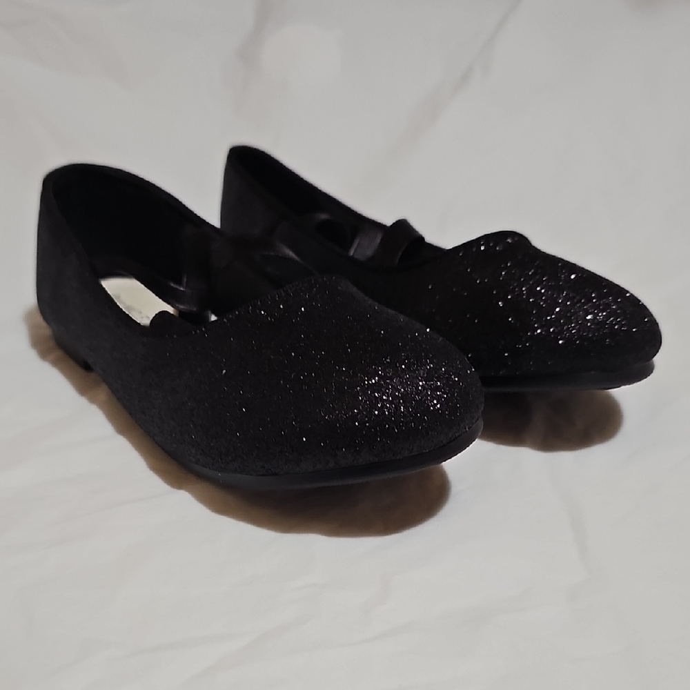 MEI MACLEOD Girls Size 5 Black Glitter Strappy Flats Used